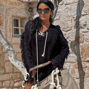 ZOCCO $42 Lace-up, fringed, longer sweater